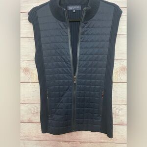 Jones New York Navy Blue Ribbed Mixed Media Full Zip Sweater Vest M Pre-owned